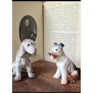 Fox Terrier, Crocker Spaniel figurines. Pair vintage glazed Bone China